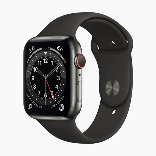 Apple Watch Series 6 44mm RVS Black Wifi + 4G Black Sport Band - A-grade - Afbeelding 2