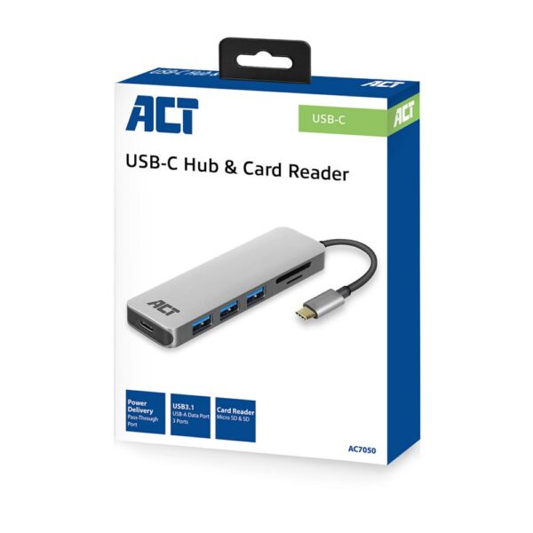 ACT AC7050 3-Poorts USB-C 3.2 Gen1 (USB 3.0) Hub met kaartlezer en PD Pass-Through poort - Afbeelding 4