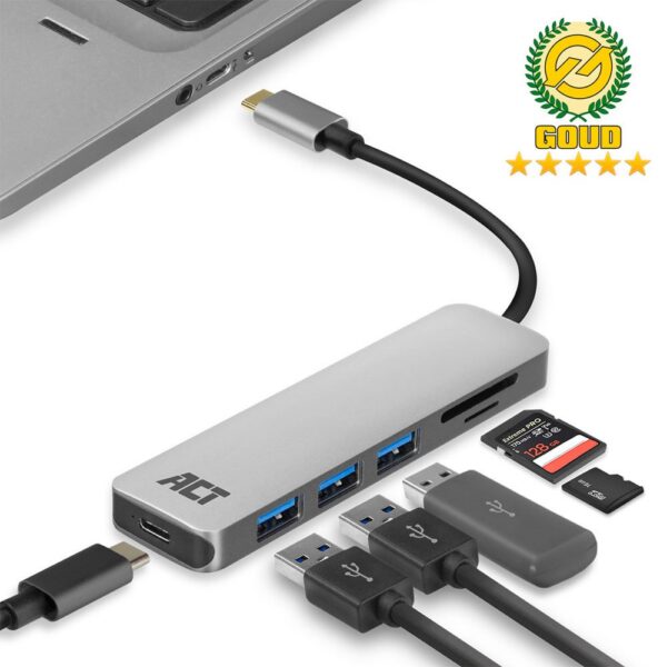 ACT AC7050 3-Poorts USB-C 3.2 Gen1 (USB 3.0) Hub met kaartlezer en PD Pass-Through poort - Afbeelding 3