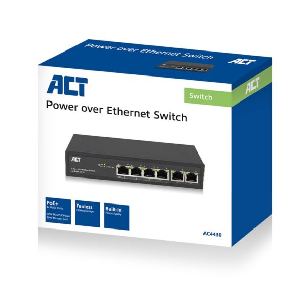 ACT AC4430 6-Poorts 10/100Mbps Switch | 4x PoE+ poorten - Afbeelding 5
