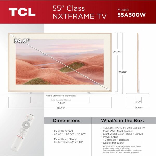 TCL NXTFRAME 55A300W Wit 55" | Ultra HD 4K QLED Smart TV | Google TV + Wi-Fi | Dolby Vision | Slim Design met NXTFRAME | 120Hz - Afbeelding 5