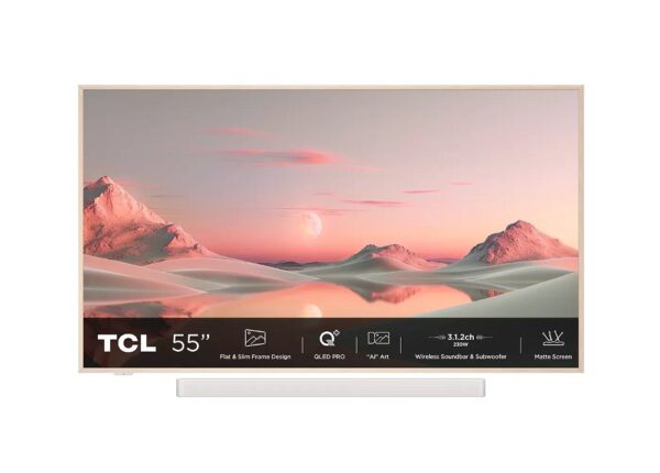 TCL NXTFRAME 55A300W Pro Wit 55" | Ultra HD 4K QLED Smart TV | Draadloze Soundbar en Subwoofer | Google TV + Wifi | HDR10+ | 120Hz | Refurbished Gold - Afbeelding 6