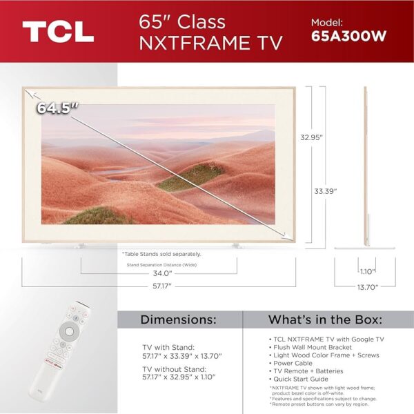 TCL NXTFRAME 65A300W Wit 65" | Ultra HD 4K QLED Smart TV | VIDAA + Wifi | HDR10+ | Slim Design met NXTFRAME | 120Hz - Afbeelding 6