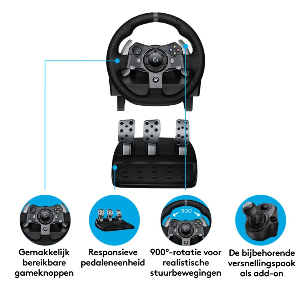 Logitech G920 Driving Force | Racestuur en pedalen | Force Feedback | 900° rotatie | USB 2.0 | Compatibel met Xbox Series X|S, Xbox One en PC | Zwart - Afbeelding 11