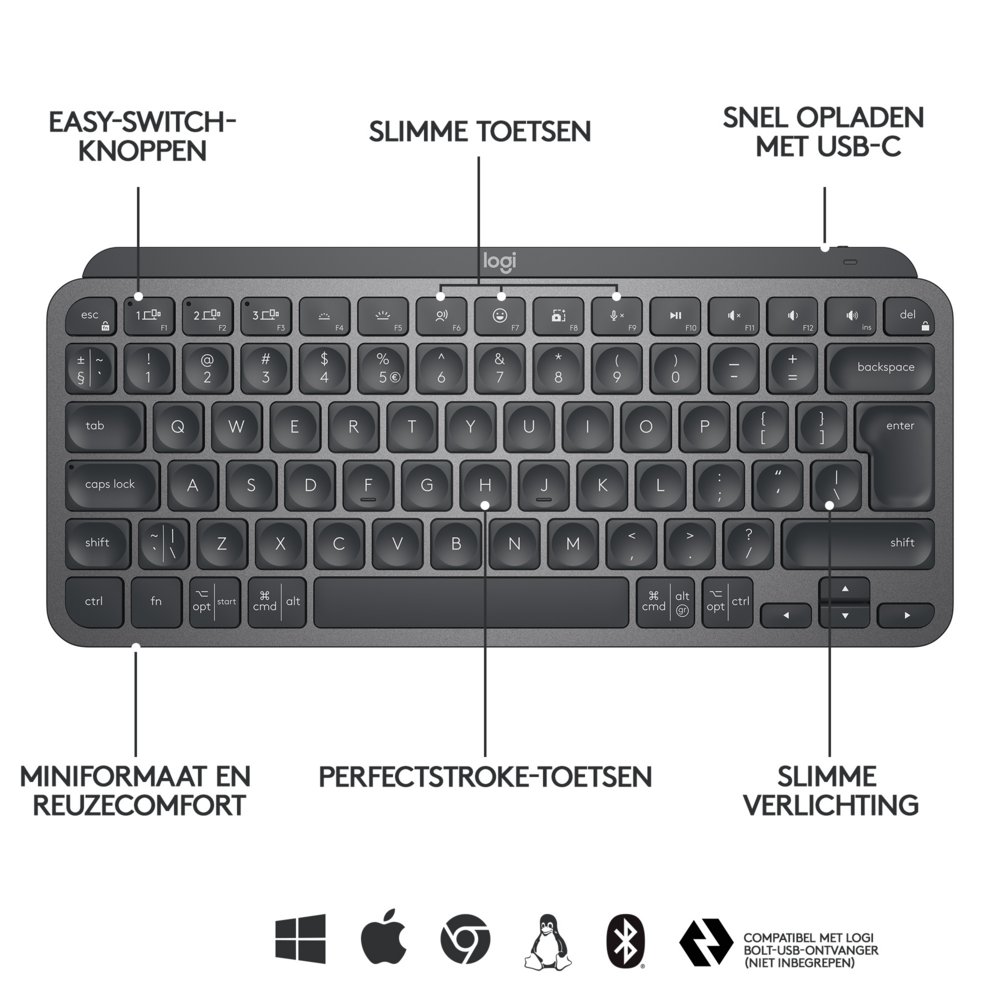 Logitech MX Keys Mini | Draadloos Verlicht Toetsenbord | QWERTY - Afbeelding 8