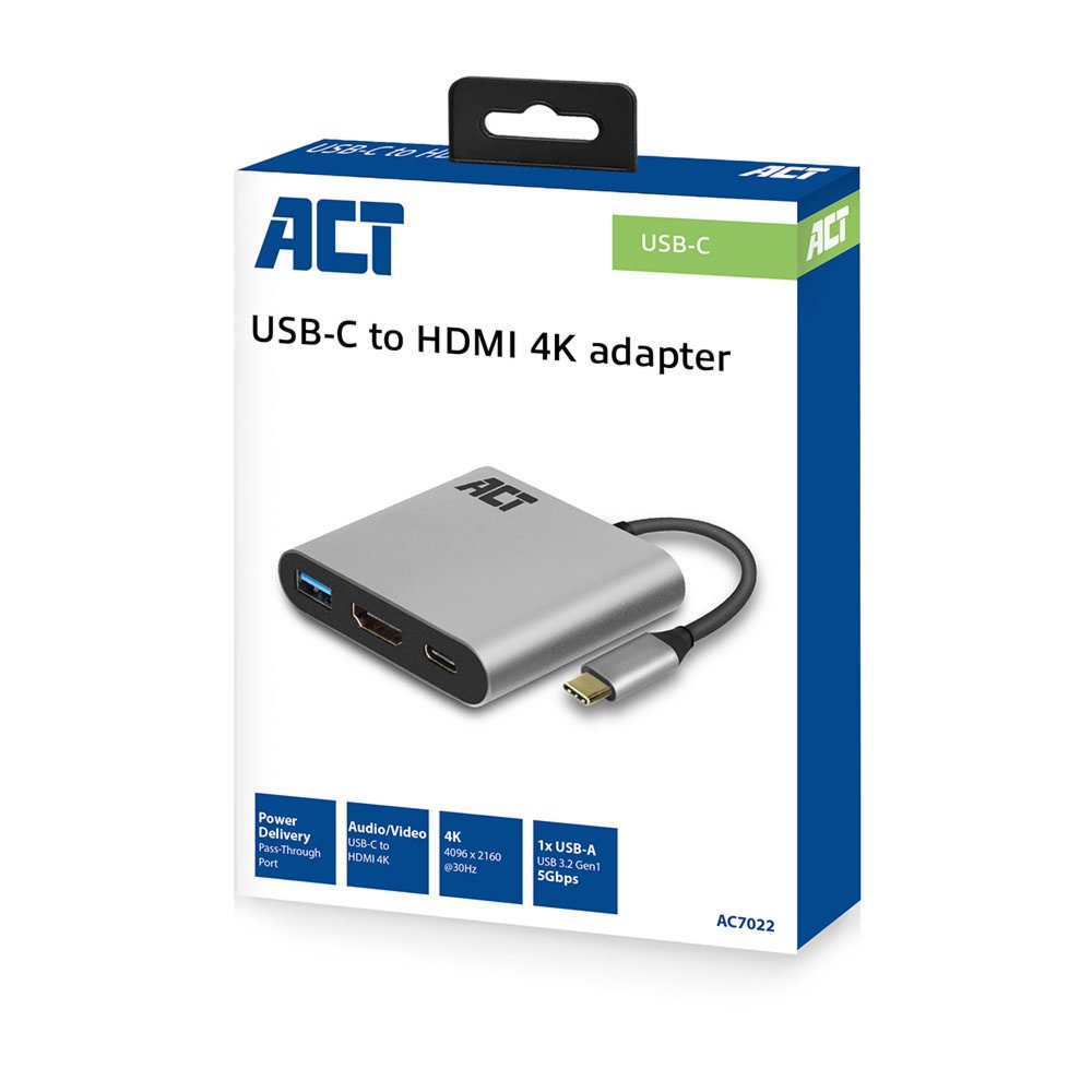 ACT AC7022 | USB-C naar HDMI Female Adapter | PD Pass-Through 60W | 4K | USB-A - Afbeelding 4
