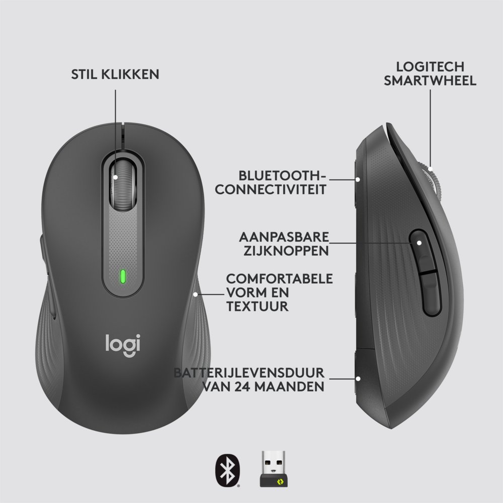 Logitech Signature M650 for Business | Draadloze Muis | Rechtshandig | RF + Bluetooth | 4000 DPI | Grafiet - Afbeelding 13