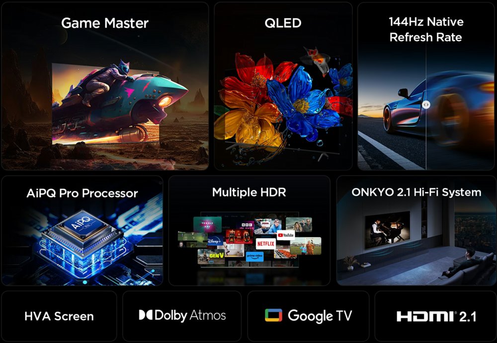 TCL 55T8C | 55" 4K Ultra HD QLED Smart TV | 120Hz | Google TV + Wifi | Dolby Vision & HDR10+ | HDMI 2.1 (2025) - Afbeelding 4