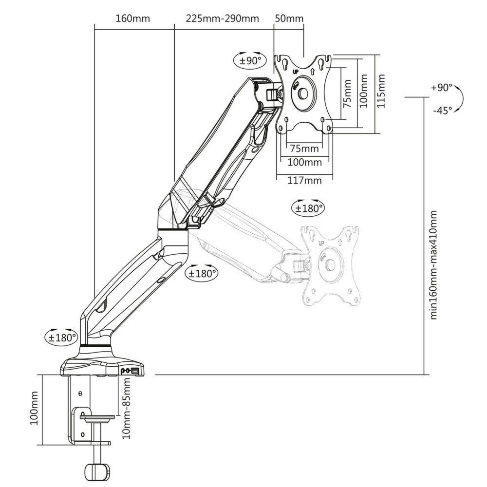 ACT AC8311 | Verstelbare Monitor-bureaubeugel | Tot 32" | Max 9kg | VESA 100x100 | 1 Monitor - Afbeelding 5