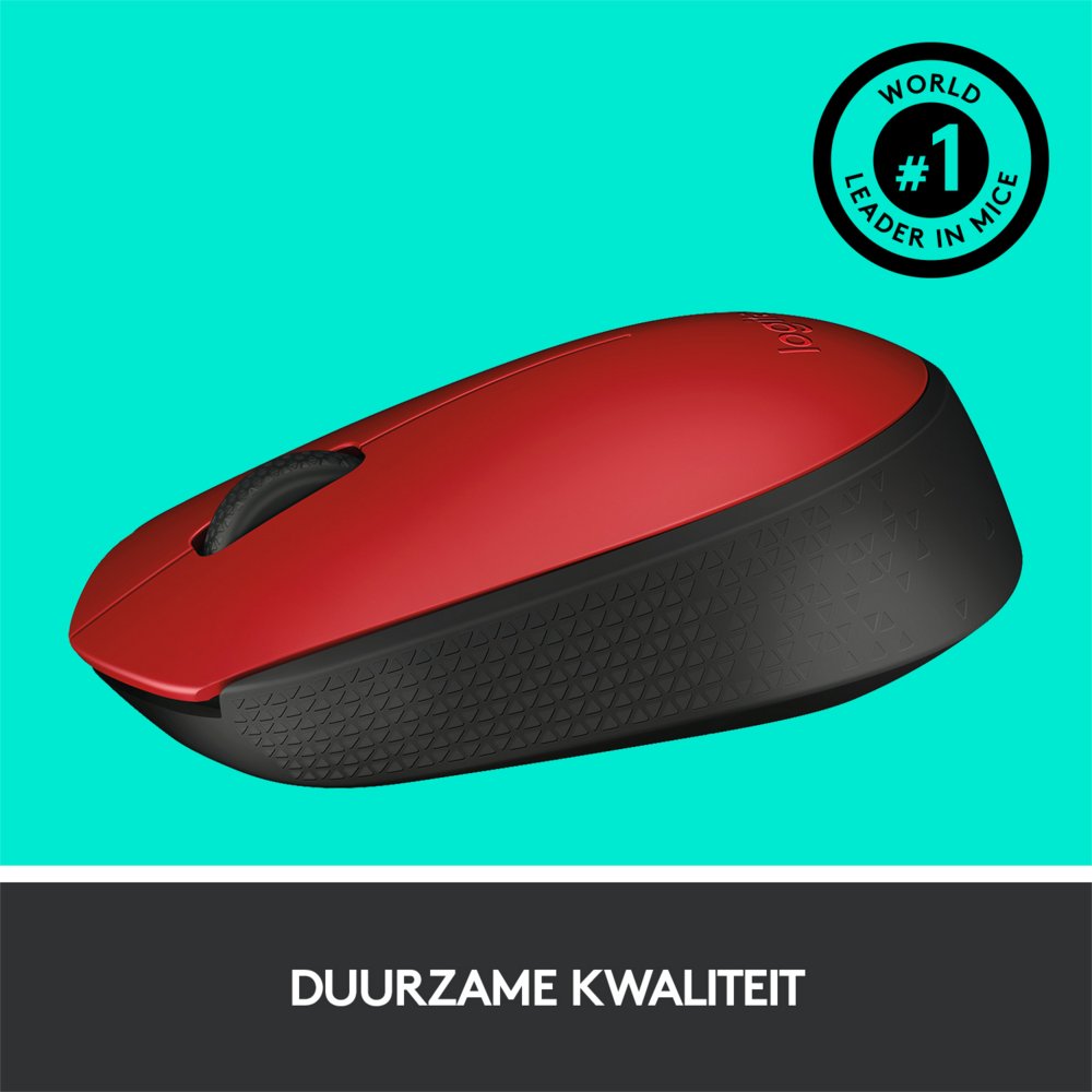 Logitech M171 | Draadloze Muis | Links- en Rechtshandig | RF | 1000 DPI | Rood/Zwart - Afbeelding 7