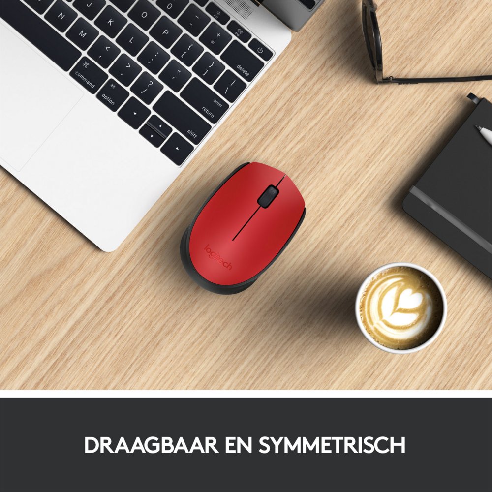 Logitech M171 | Draadloze Muis | Links- en Rechtshandig | RF | 1000 DPI | Rood/Zwart - Afbeelding 5