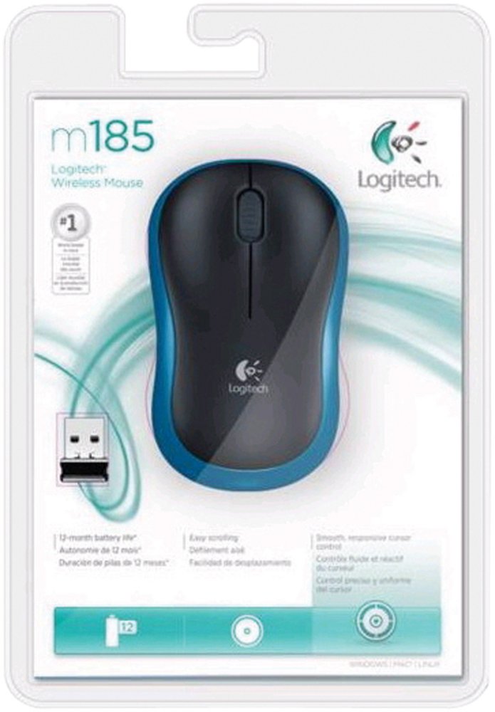 Logitech M185 | Draadloze Muis | Links- en Rechtshandig | RF | 1000 DPI | Zwart/Blauw - Afbeelding 5