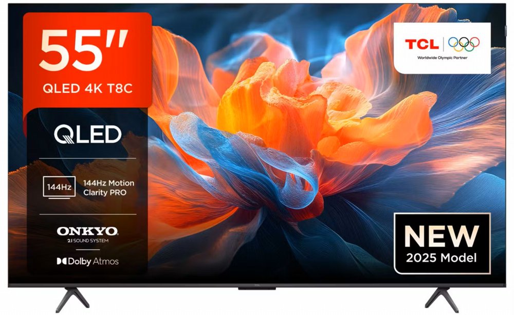 TCL 55T8C | 55" 4K Ultra HD QLED Smart TV | 120Hz | Google TV + Wifi | Dolby Vision & HDR10+ | HDMI 2.1 (2025)