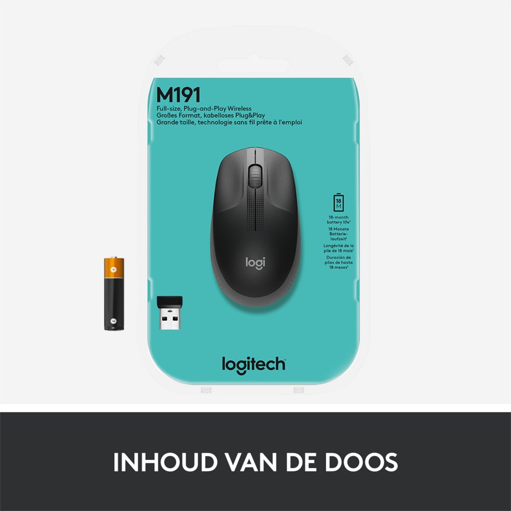 Logitech M190 | Draadloze Muis | Links- en Rechtshandig | RF | 1000 DPI | Zwart - Afbeelding 11