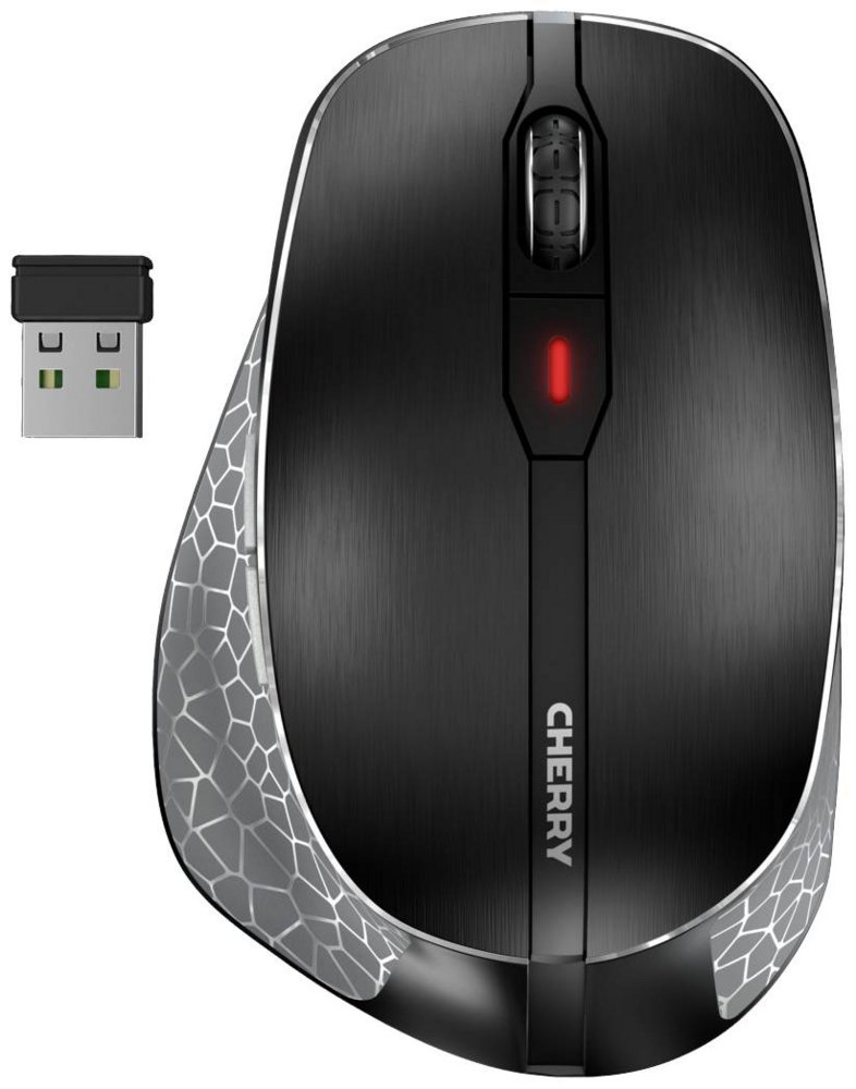 Cherry MW 8C Ergo | Ergonomische Draadloze Muis | Links- en Rechtshandig | RF + Bluetooth | 3200 DPI | Zwart/Grijs