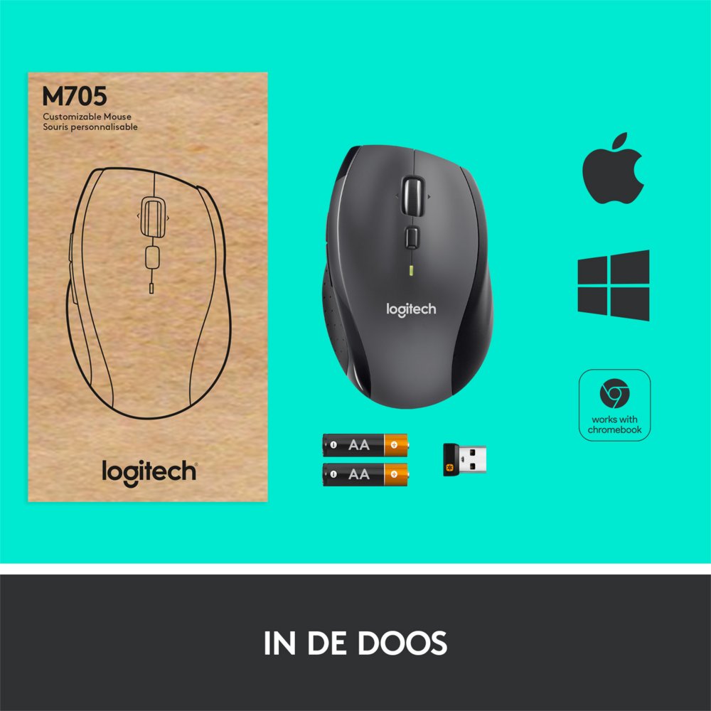 Logitech Marathon M705 | Draadloze Muis | Rechtshandig | RF | 1000 DPI | Zwart - Afbeelding 11