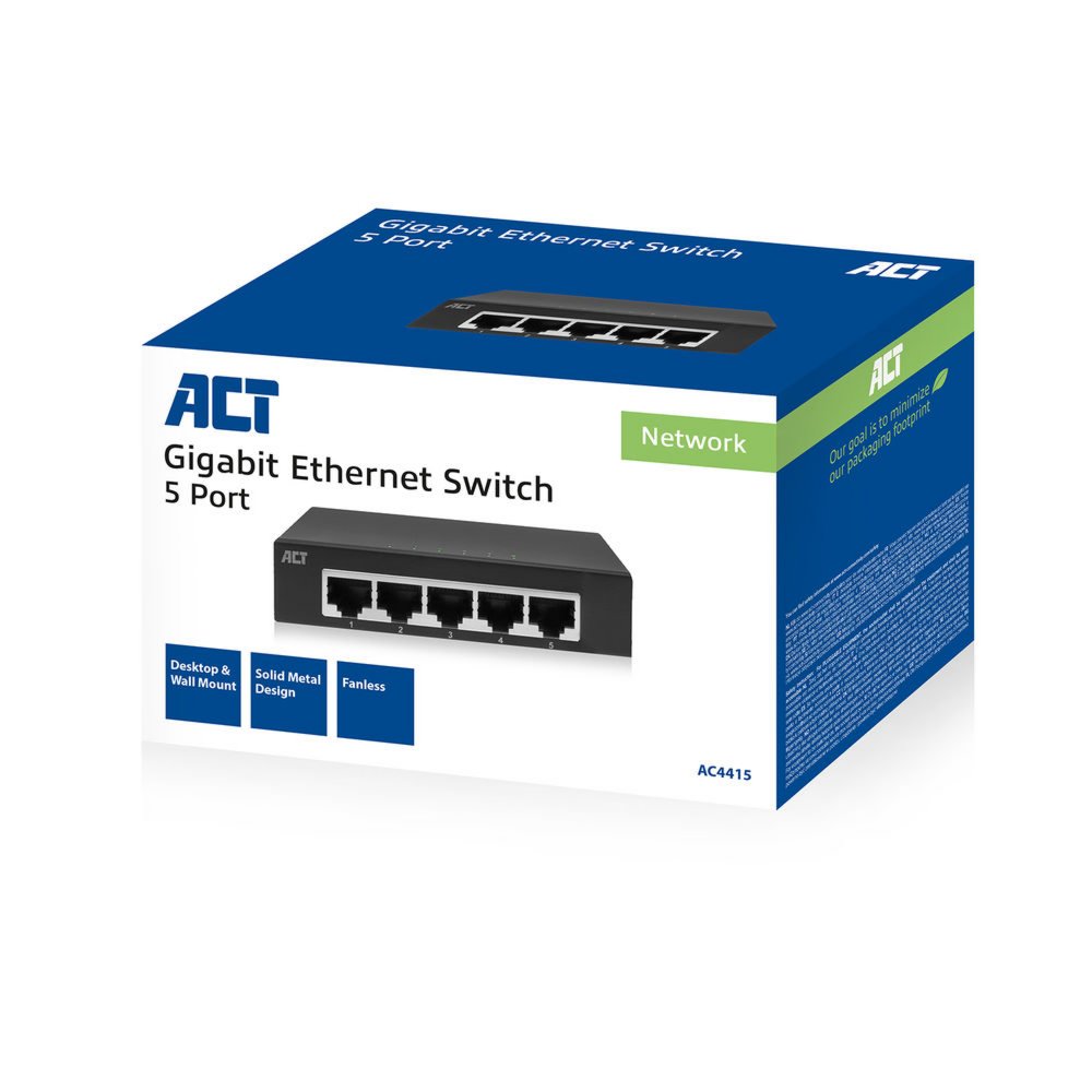 ACT AC4415 | Unmanaged Switch | 5 Poorten | Gigabit Ethernet | Grijs - Afbeelding 3
