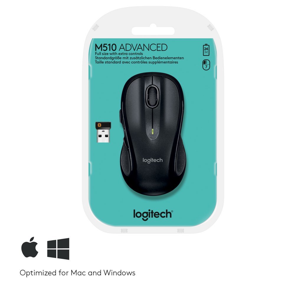 Logitech M510 | Draadloze Muis | Links- en Rechtshandig | RF | 1000 DPI | Zwart | Returned - Afbeelding 9