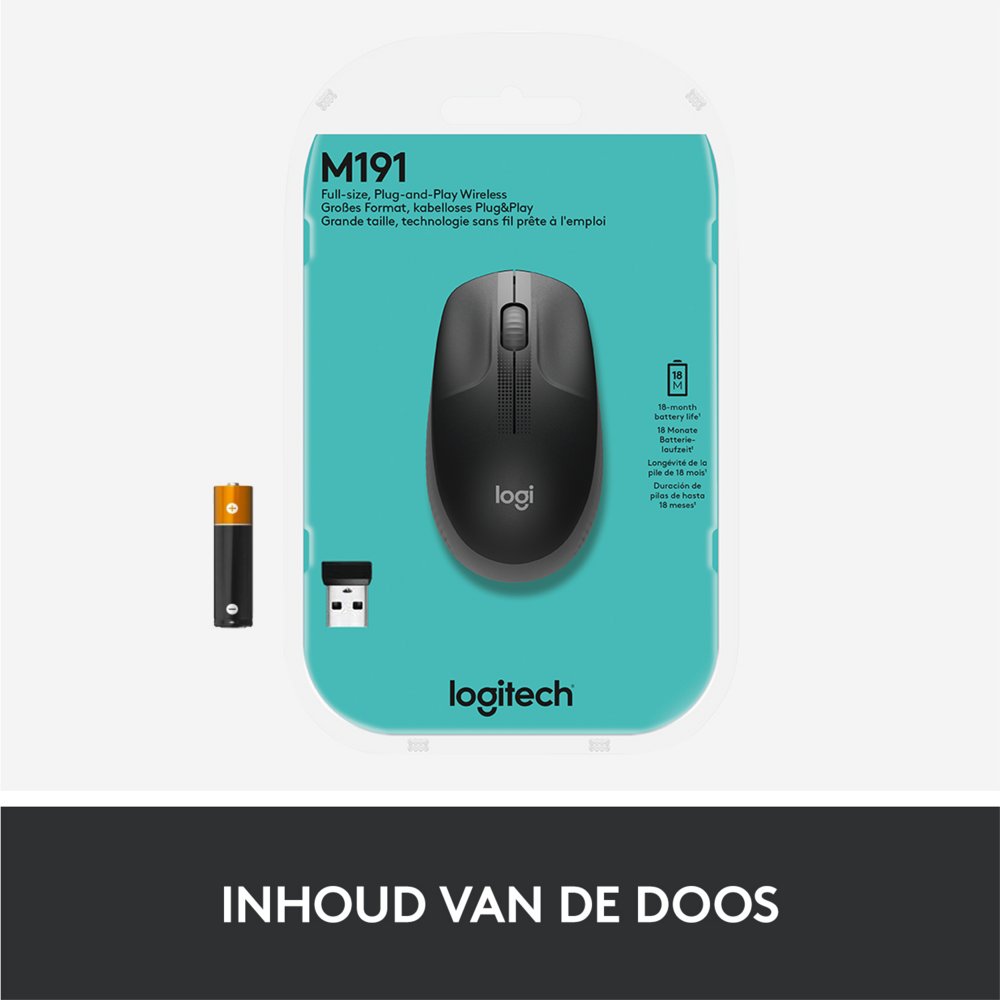 Logitech M190 | Draadloze Muis | Links- en Rechtshandig | RF | 1000 DPI | Grijs - Afbeelding 10