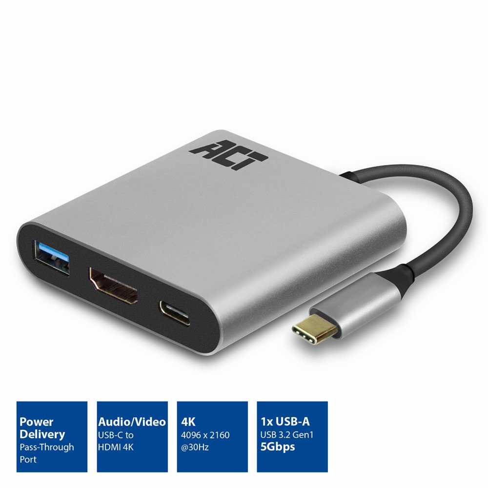 ACT AC7022 | USB-C naar HDMI Female Adapter | PD Pass-Through 60W | 4K | USB-A - Afbeelding 3