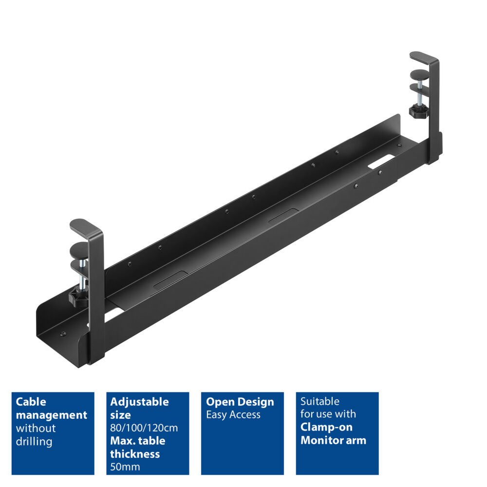 ACT Verstelbare Kabelgoot | Onder-bureau montage | Kabelmanagement | Metaal | Zwart - Afbeelding 3