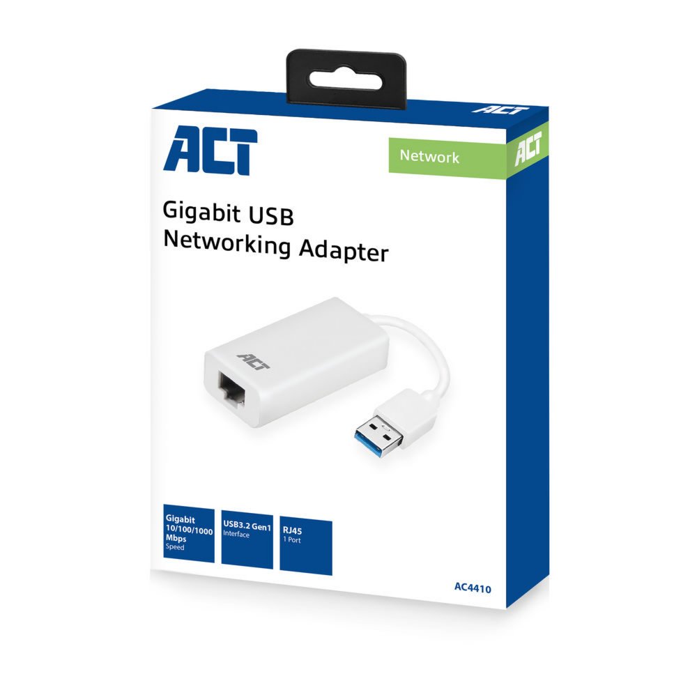 ACT AC4410 | USB 3.2 Gen1 Gigabit Ethernet Adapter | 1000 Mbps | Wit - Afbeelding 4