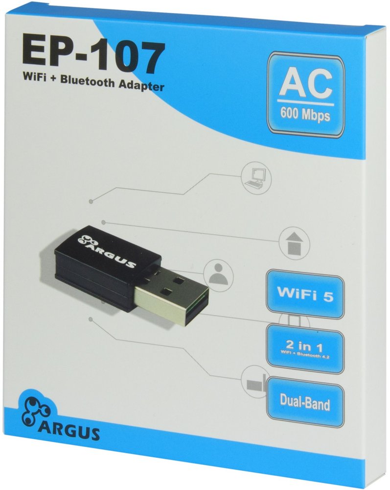 Argus EP-107 | Wi-Fi 5 USB Adapter | 600 Mbps | Dual-band (2,4 GHz / 5 GHz) | Bluetooth 4.2 | USB 2.0 - Afbeelding 3