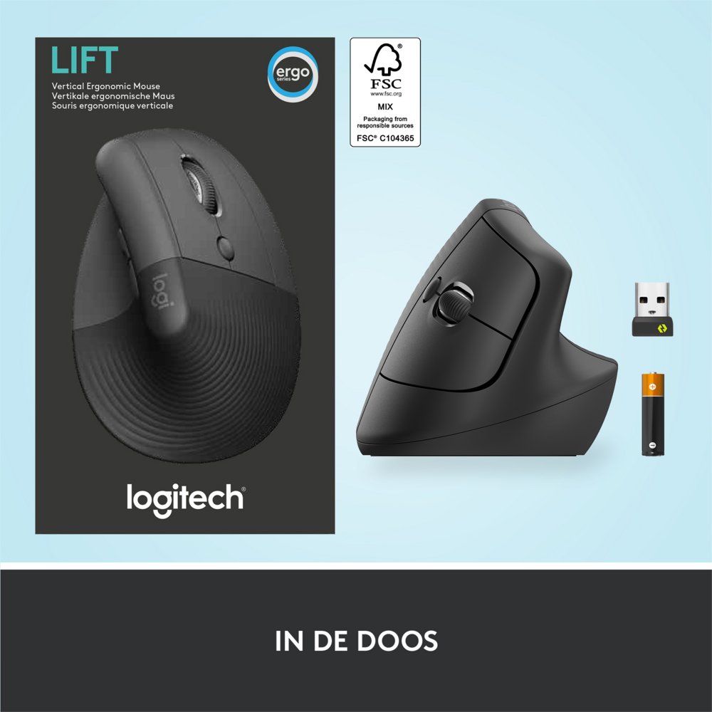 Logitech Lift | Ergonomische Draadloze Muis | Rechtshandig | RF + Bluetooth | 4000 DPI | Grafiet - Afbeelding 11