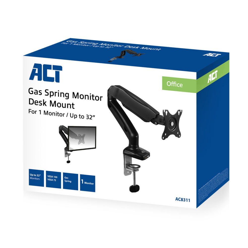 ACT AC8311 | Verstelbare Monitor-bureaubeugel | Tot 32" | Max 9kg | VESA 100x100 | 1 Monitor - Afbeelding 3
