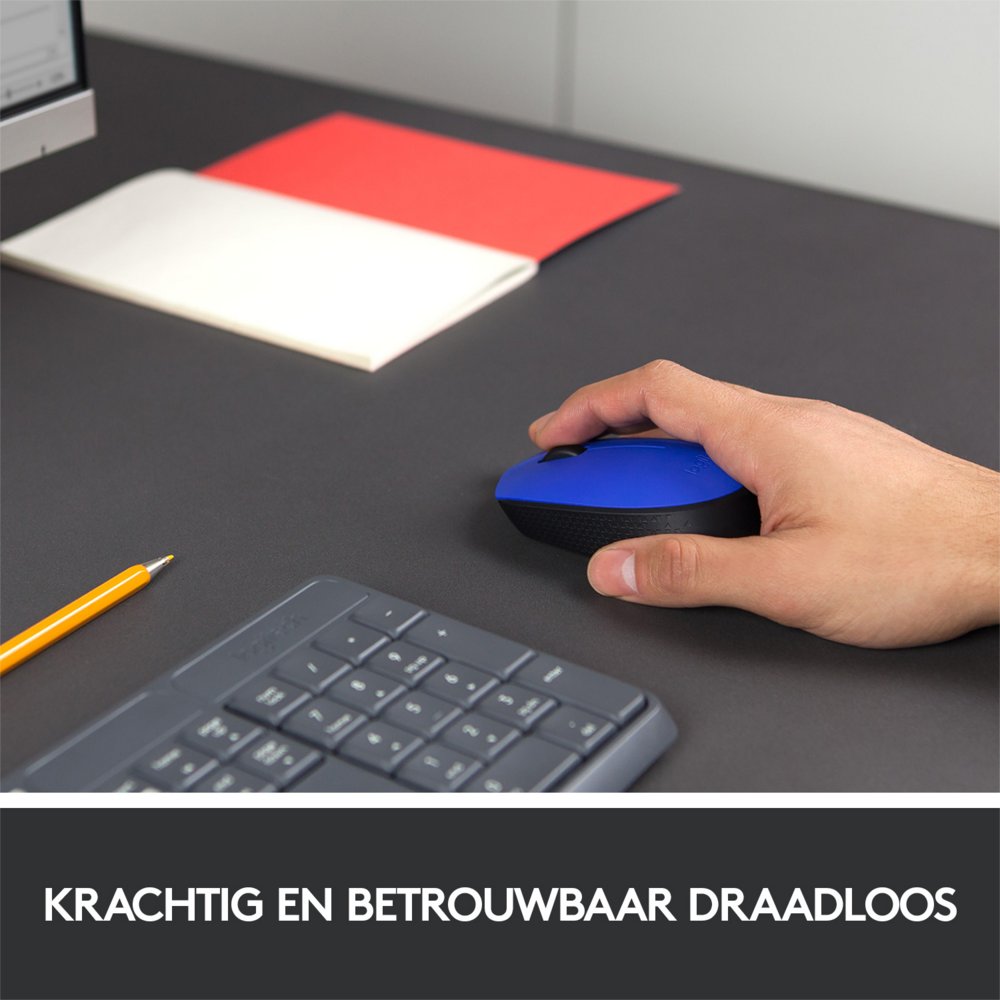 Logitech M171 | Draadloze Muis | Links- en Rechtshandig | RF | 1000 DPI | Zwart/Blauw - Afbeelding 4
