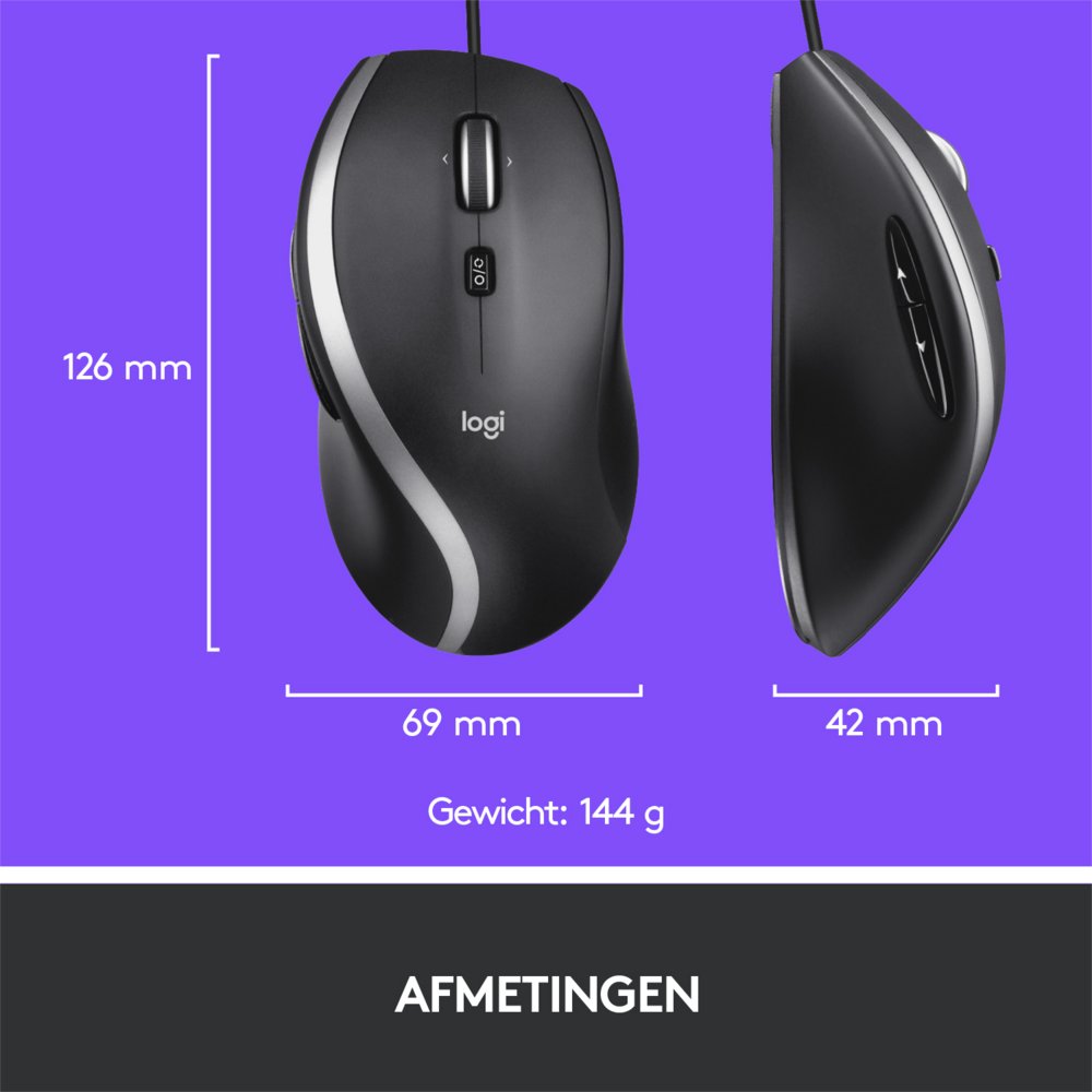 Logitech M500s Advanced | Bekabelde Muis | Rechtshandig | USB-A | 4000 DPI | Zwart/Zilver - Afbeelding 7