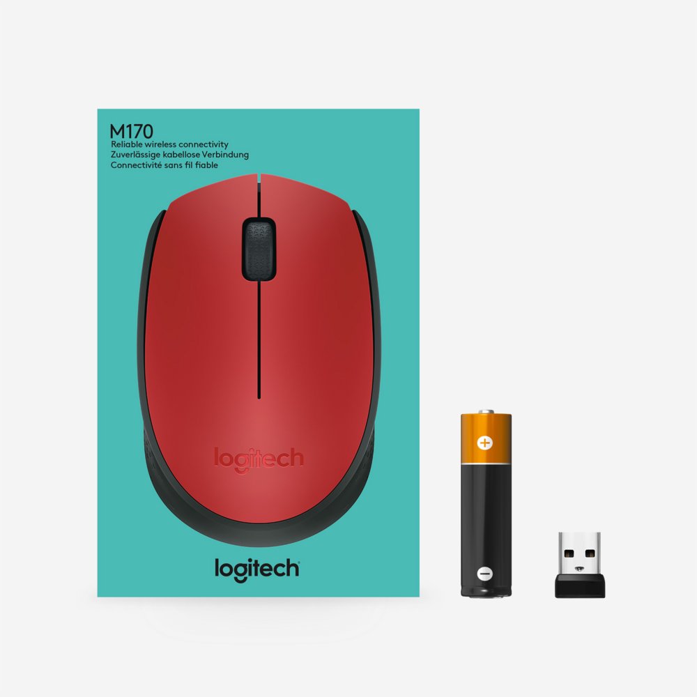 Logitech M171 | Draadloze Muis | Links- en Rechtshandig | RF | 1000 DPI | Rood/Zwart - Afbeelding 10