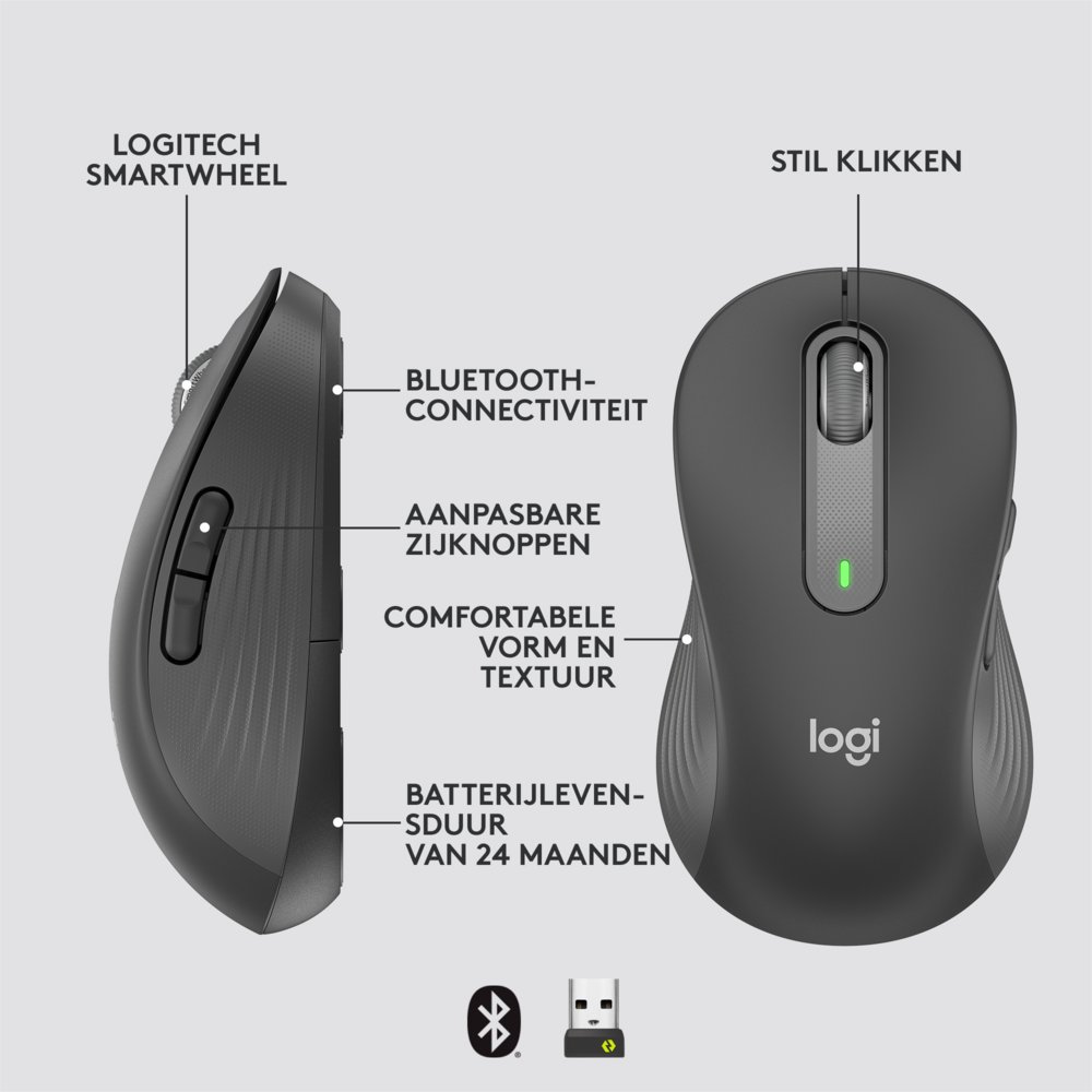 Logitech Signature M650 | Draadloze Muis | Linkshandig | RF + Bluetooth | 2000 DPI | Grafiet - Afbeelding 12
