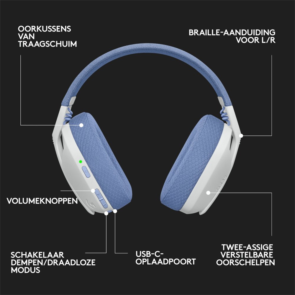 Logitech G G435 | Draadlooze Over-ear Gaming Headset | Bluetooth & USB-A Receiver | Wit/Lilac - Afbeelding 15