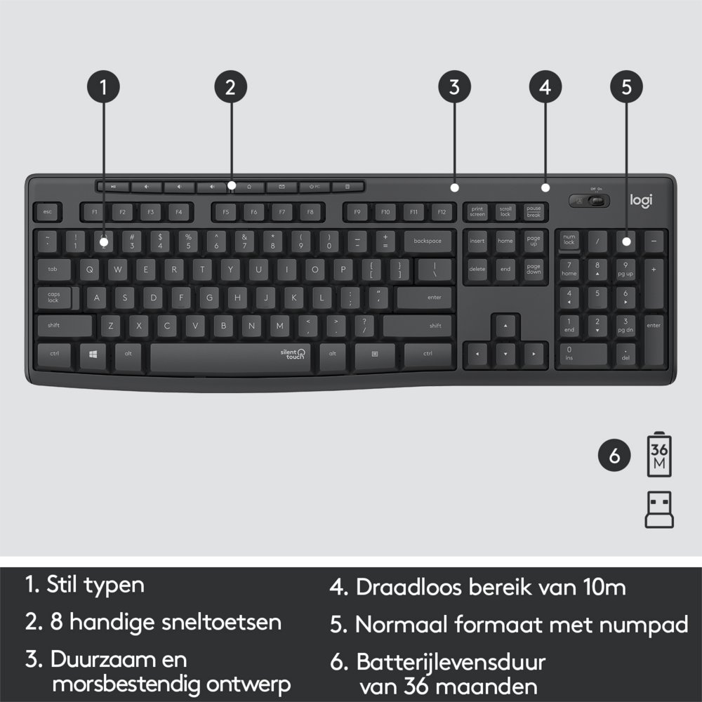 Logitech MK295 Silent | Draadloze Muis en Toetsenbordcombo | QWERTY - Afbeelding 12