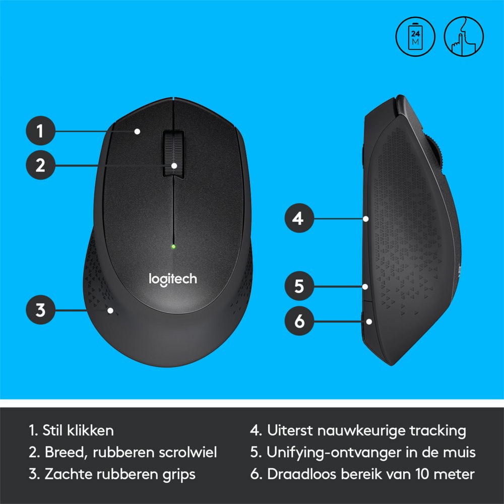 Logitech M330 Silent | Draadloze Muis | Rechtshandig | RF | 1000 DPI | Zwart - Afbeelding 8