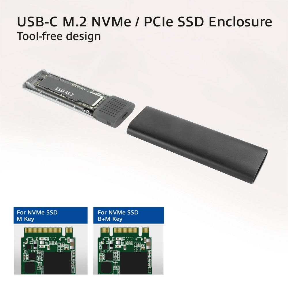 ACT AC1615 | USB-C M.2 NVMe/PCIe SSD Behuizing | Tool-Free | Aluminium | USB 3.2 Gen2 (10 Gbps) - Afbeelding 7
