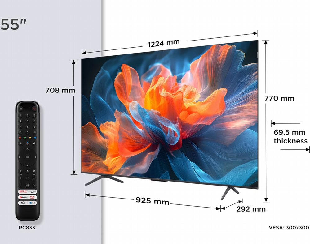 TCL 55T8C | 55" 4K Ultra HD QLED Smart TV | 120Hz | Google TV + Wifi | Dolby Vision & HDR10+ | HDMI 2.1 (2025) - Afbeelding 3