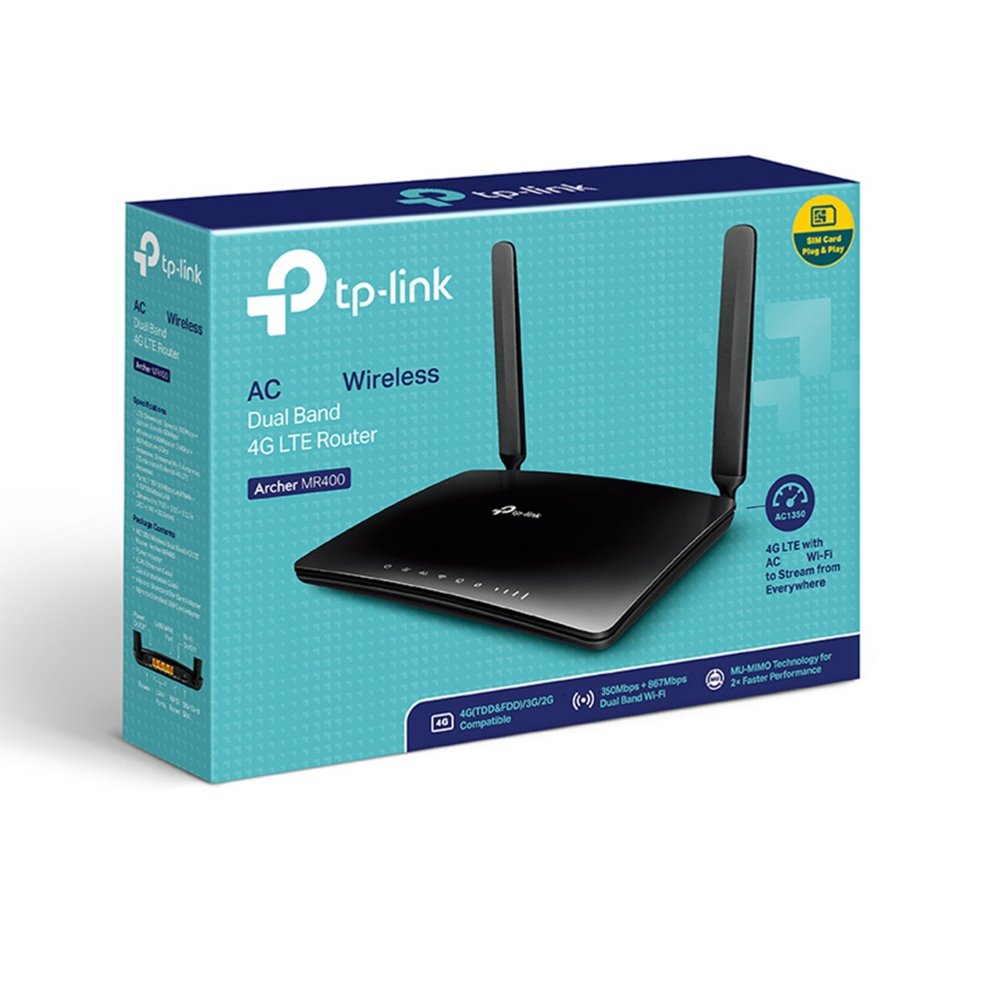 TP-Link Archer MR400 | Draadloze Dual-band Router (2.4 GHz / 5 GHz) | 4G LTE Modem | AC1200 (tot 300 + 867 Mbit/s) | Zwart - Afbeelding 4