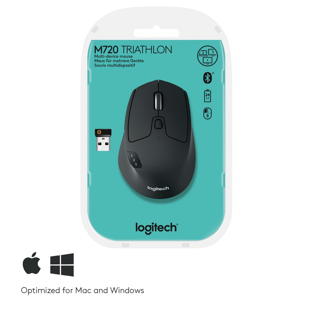 Logitech M720 Triathlon | Draadloze Muis | Rechtshandig | RF + Bluetooth | 1000 DPI | Zwart - Afbeelding 8
