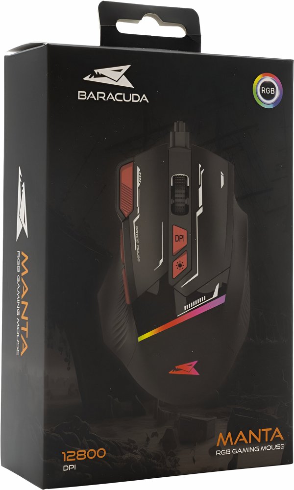 Baracuda MANTA RGB | Bekabelde Gaming Muis | Rechtshandig | USB-A | 12800 DPI | Zwart - Afbeelding 3