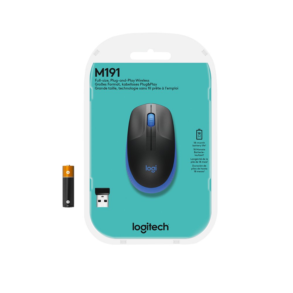 Logitech M190 | Draadloze Muis | Links- en Rechtshandig | RF | 1000 DPI | Zwart/Blauw - Afbeelding 7