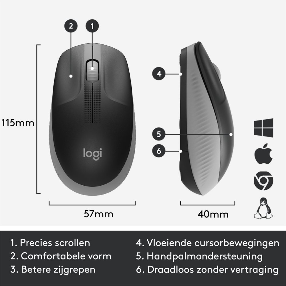 Logitech M190 | Draadloze Muis | Links- en Rechtshandig | RF | 1000 DPI | Grijs - Afbeelding 9