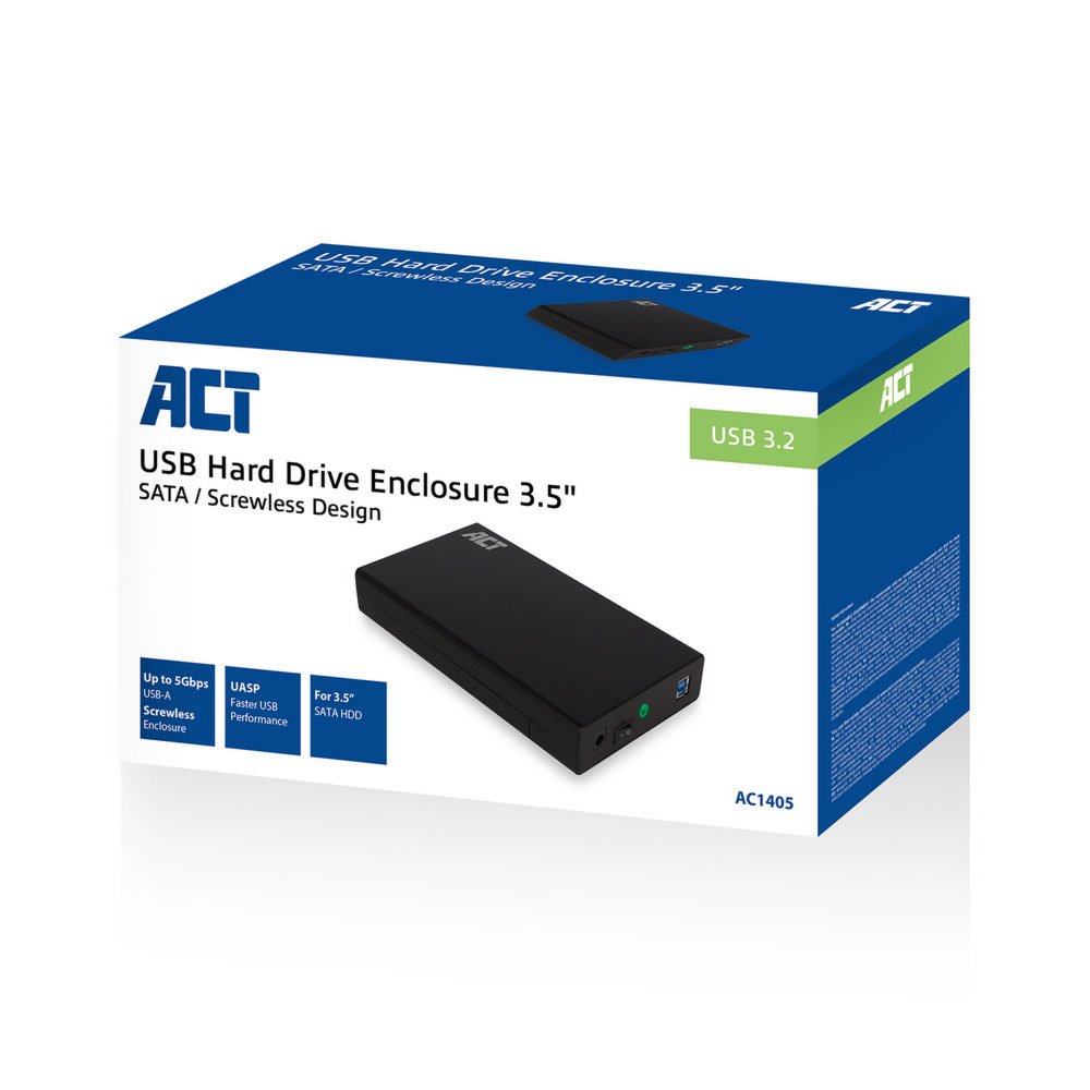 ACT AC1405 | 3,5" SATA HDD Behuizing | USB 3.2 Gen1 (5 Gbit/s) | Schroefloos Design - Afbeelding 9