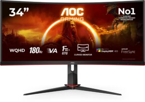 AOC CU34G2XP 34" Ultrawide Curved Gaming Monitor – WQHD | 180Hz | 1ms REFURBISHED A-GRADE