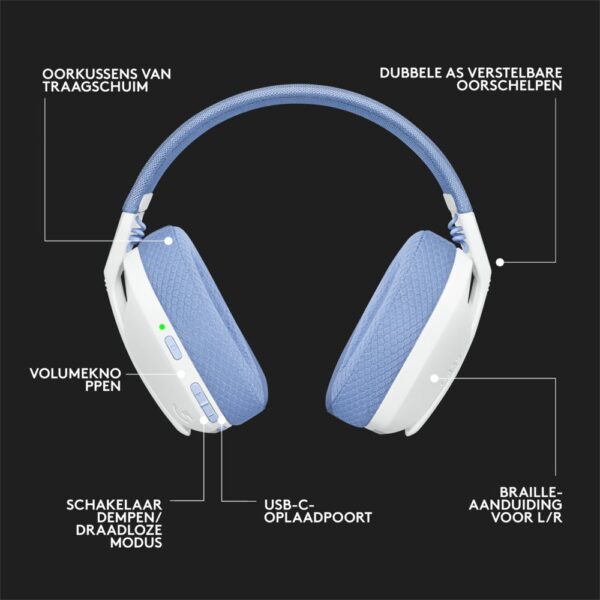 Logitech G G435 Headset Draadloos Hoofdband Gamen Bluetooth Wit - Afbeelding 18