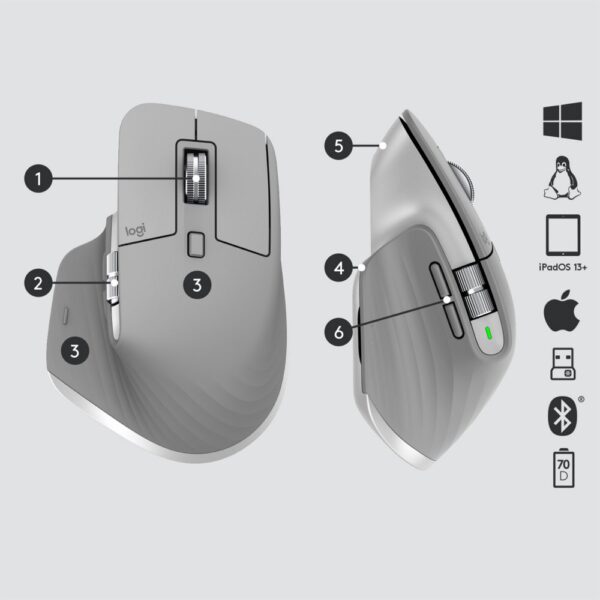 Logitech MX Master 3 muis Rechtshandig RF-draadloos + Bluetooth Laser 4000 DPI - Afbeelding 8