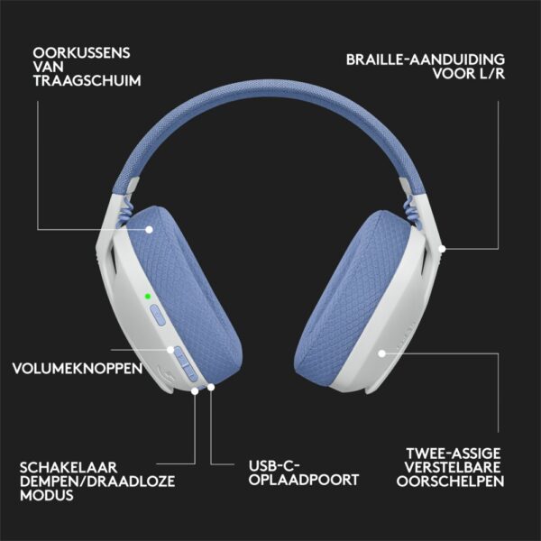 Logitech G G435 Headset Draadloos Hoofdband Gamen Bluetooth Wit - Afbeelding 15