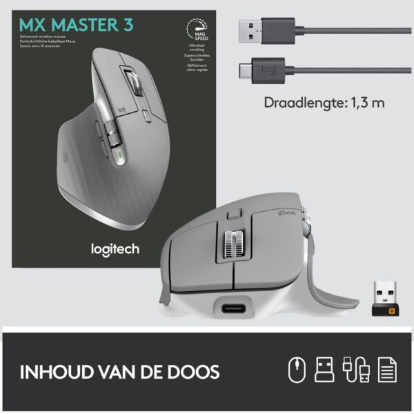 Logitech MX Master 3 muis Rechtshandig RF-draadloos + Bluetooth Laser 4000 DPI - Afbeelding 19